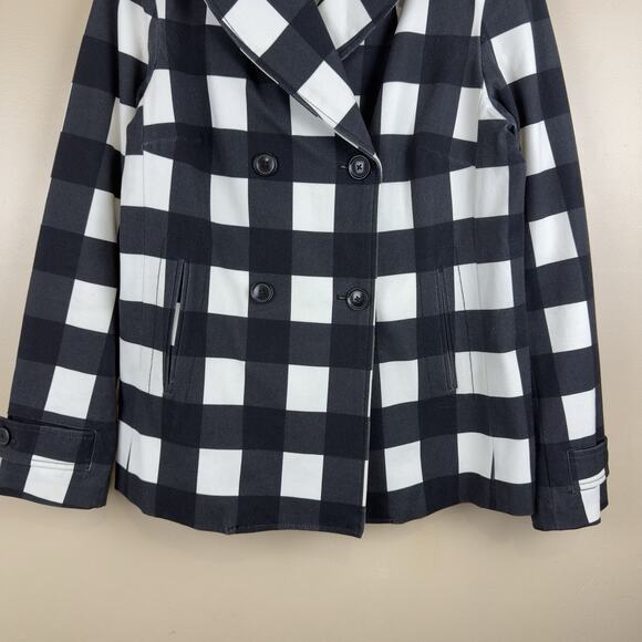 Banana Republic Women’s Plaid Black/White Double-Breasted Pea Coat Size S - Picture 2 of 16
